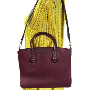 Fossil Pebble Leather Convertible Satchel Shoulder Bag 2 Handle Burgundy